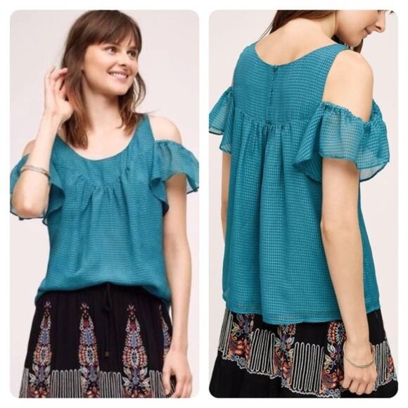 Anthropologie Tops - Anthropologie Maeve Tavin Teal Checked Blouse